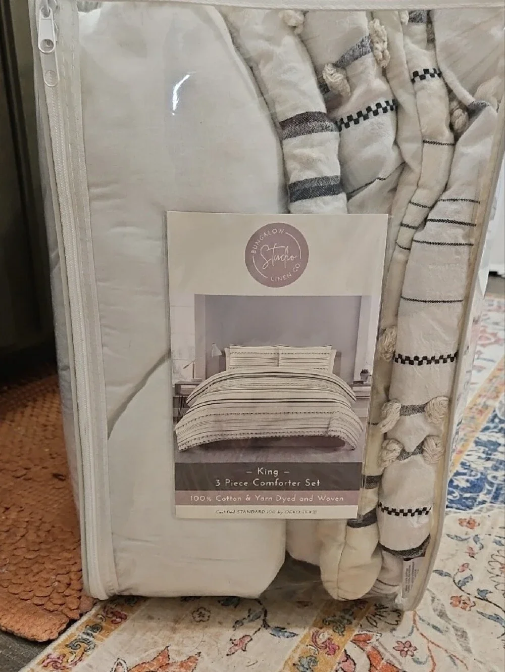 Neutral Stripe Cotton Comforter Set - Cream and Black